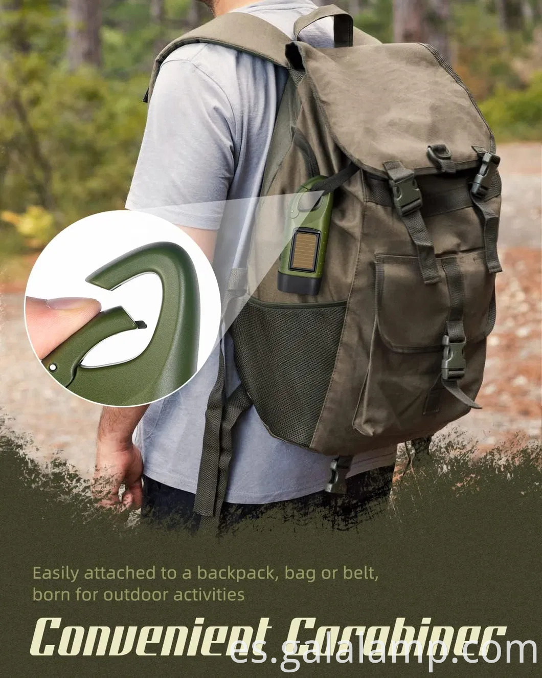 Linterna LED con energía solar al aire libre con sistema de carga de manivela de manual